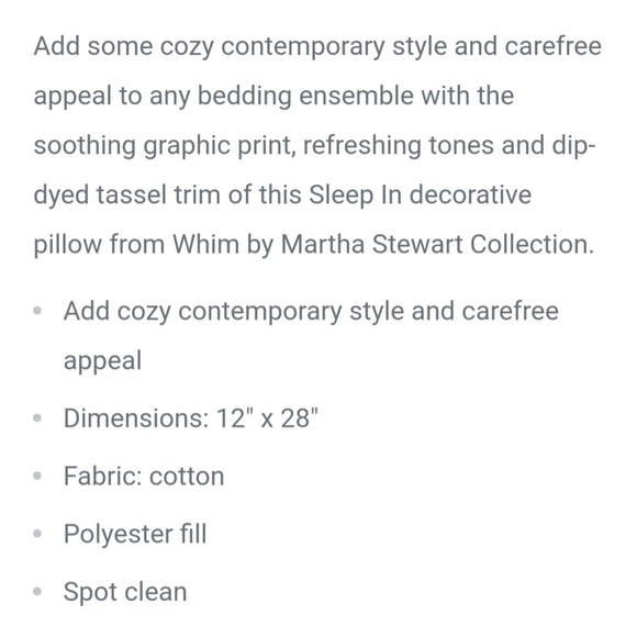 NWT Whim by Martha Stewart Blue Throw Pillow 12×28 - Picture 4 of 4